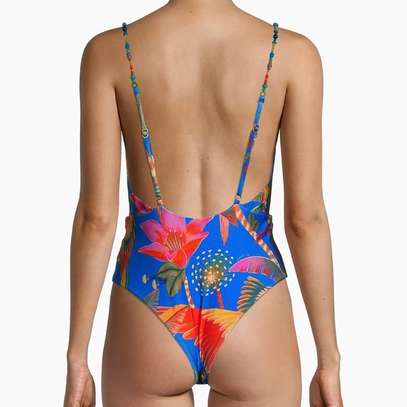 FARM Rio One Piece Swimsuit NWT Macaw Party in Party Blue Tropical Print Large - Picture 4 of 16